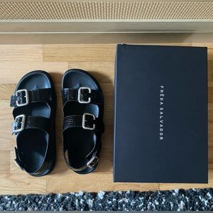 Freda Salvador Piper Sandal, Black Croc Embossed, 8